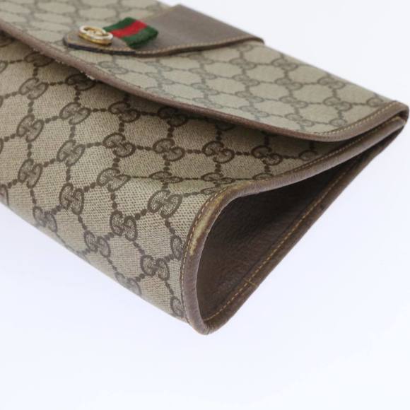 GUCCI GG Canvas Web Sherry Line Clutch Bag PVC Leather Beige Red Auth ep1335 - Picture 7 of 16